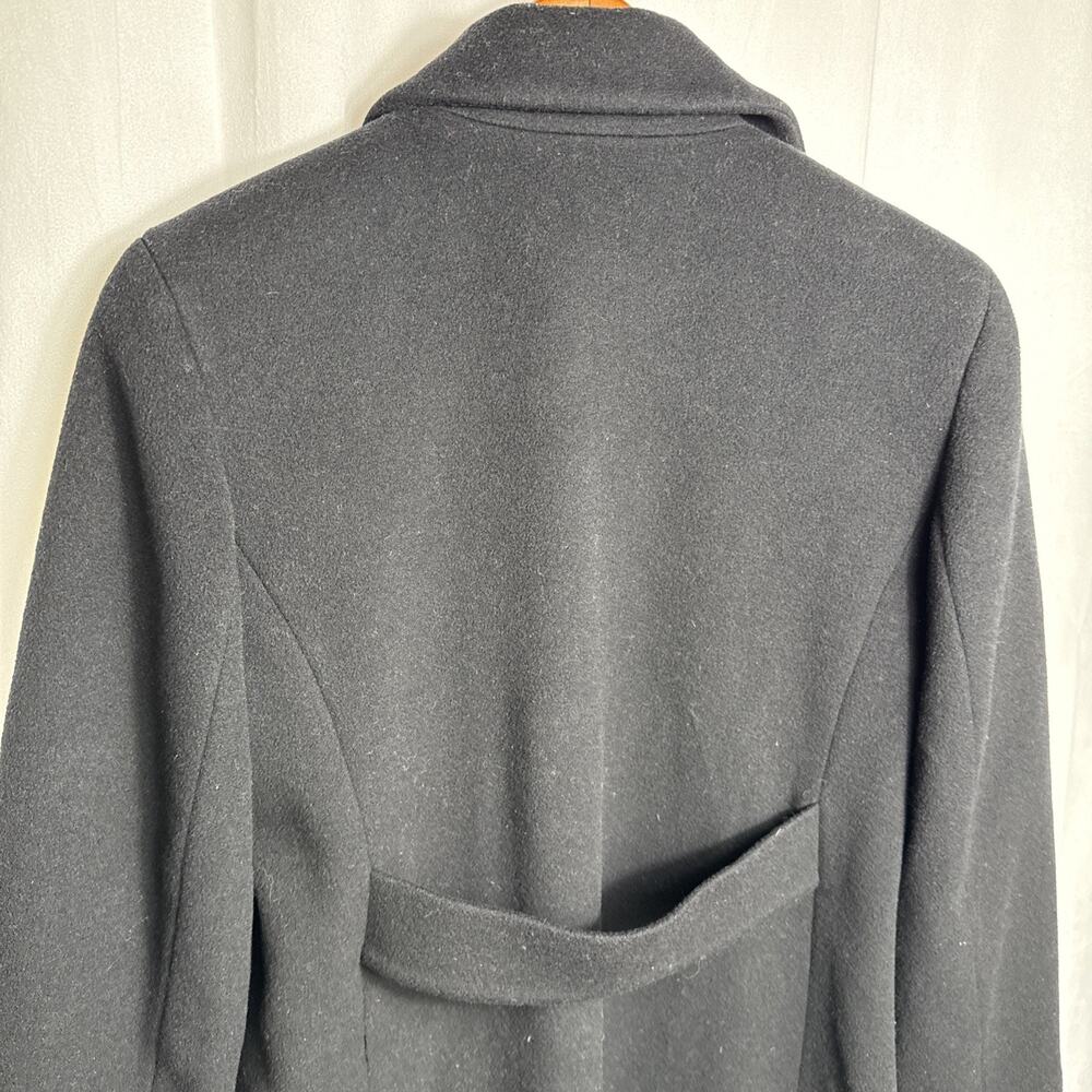 DKNY Long Black Wool Coat Size 6 Medium Tailored Fit Hidden Buttons Pockets - Picture 8 of 11